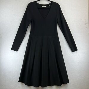 Vince Beautiful Midi Dress Size L Black Fit/Flare Long Sleeve V-Neck Like New